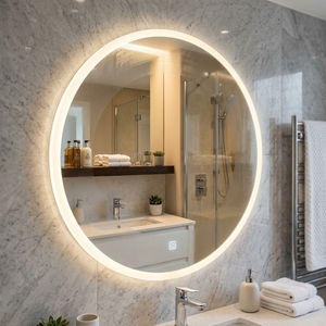 <span class=keywords><strong>Miroir</strong></span> de salle de bain rond à LED rétroéclairé, anti-buée, mural, <span class=keywords><strong>miroir</strong></span> de vanité intelligent pour hôtel, appartement - Product Image 1