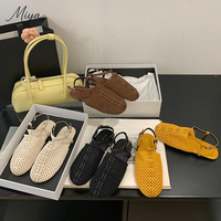 Sandales plates romaines d'été 2025 pour femme, en corde de coton tressée à la main, à semelle en PU, à bout fermé en filet de pêche et à boucle de cheville