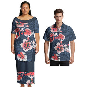 Abbigliamento Elegante Personalizzato con Logo per Coppie Samoane, Camicia Polinesiana, Abiti Aloha da Uomo, Set Classico da <span class=keywords><strong>2</strong></span> Pezzi per Coppie Tapa - Product Image 6