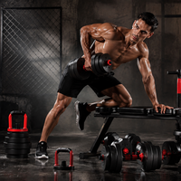 Juego de Mancuernas Ajustables 4 en 1 con Revestimiento de PVC, Barra, Kettlebell, Soporte para Flexiones, 10-40 kg, Juego de Pesas para Gimnasio en Casa, Logotipo Personalizado, OEM, Venta al Por Mayor
