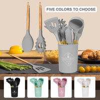 Poignée en bois antiadhésive accessoires de cuisine outils de cuisine ustensiles de cuisine en Silicone ensembles d'ustensiles de cuisine avec Logo