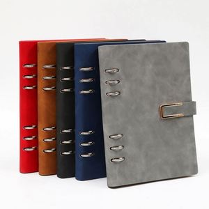 Custom A5 Binder Leather Business Notebook 100 Sheet PU Loose-<b>Leaf</b> Planner with Magnetic Buckle for School Use - Product Image 3