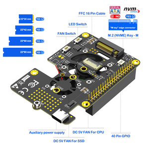 Carte <span class=keywords><strong>adaptateur</strong></span> SSD NVMe M.2 pour Raspberry Pi 5 avec double ventilateur de refroidissement LED RGB, prend en charge les SSD M2 Key-M 2230/2242/2260/2280, en stock - Product Image 3