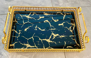 Vente en gros d'usine Décoration d'intérieur Mariage Luxe <span class=keywords><strong>Plateau</strong></span> en métal et <span class=keywords><strong>verre</strong></span> Tasses et plateaux de service pour aliments et boissons en vente - Product Image 3