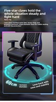 Chaise de Gaming Esports Racing Inclinable Pivotante avec Base Cinq Étoiles, Roulettes, Accoudoirs, Revêtement en Cuir Synthétique et Mousse Haute Élasticité
