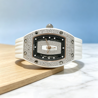 Montre mécanique squelette diamantée pour femme, boîtier en céramique blanche, bracelet en caoutchouc blanc, montre-bracelet de luxe pour dames