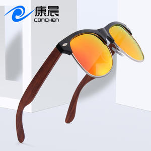 Gafas de sol clásicas de media montura de madera para hombre, protección UV400 polarizada para conducir, estilo moderno, montura negra, lentes TAC - Product Image 5
