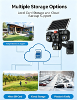 Caméra de surveillance extérieure solaire camouflage IP66 étanche 9MP avec audio bidirectionnel, vision nocturne sans fil, détection de mouvement et sirène intégrée, fonction Pan-Tilt