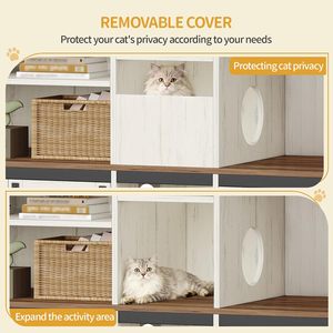 SENYU White Wooden Farmhouse Cat Litter Box Enclosure with <b>Sliding</b> <b>Barn</b> <b>Doors</b> Storage Cabinet TV Stand for Cats - Product Image 4