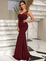 Vestido de noche de malla brillante sin mangas, ajustado, elegante