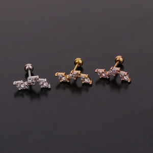 Pendientes de cartílago dorados con forma de mariposa, estrella y satélite, de barra larga curvada, con circonita cúbica, para tragus, <span class=keywords><strong>orbital</strong></span>, snug y hélice, en 3 colores - Product Image 2
