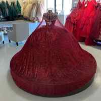 Robe de bal bordeaux à sequins et perles, avec longue cape, pour Quinceañera et Sweet 16, avec nœud et corset, Vestidos De 15 Anos MQ744