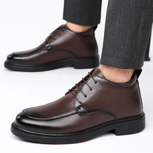 Zapatos informales de negocios para hombre, color negro, suela gruesa, forro polar, zapatos de cuero cálidos para invierno, talla para adultos 9022 - Product Image 4