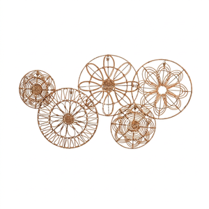 Panel Decorativo de Pared de Mimbre Estilo Art Deco ViettimeCraft, Escultura con Marco de Flores Grandes para Decoración de Pared de Sala de Estar, Dormitorio u Oficina - Product Image 1