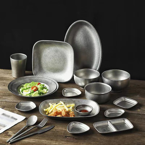 Juego de Cubiertos de acero inoxidable 304 Retro para acampar al aire libre, <span class=keywords><strong>barbacoa</strong></span>, té, incluye tazón, plato, tenedor, cuchara, palillos, juegos de tazas - Product Image 1