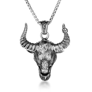 Street Hip Hop Men's <b>Titanium</b> Steel Bull Head Pendant Necklace Animal Zodiac SP822 Stainless Steel <b>Chain</b> Gift - Product Image 5