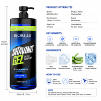 Gel à raser bio végétalien pour hommes, sans alcool, transparent, à l'aloe vera et vitamine E, pour un glissement doux, qualité barbier