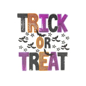Venta al por mayor parche de palo de Halloween brillo grande lentejuelas truco o trato bordado letras hierro en parches personalizados para ropa - Product Image 1