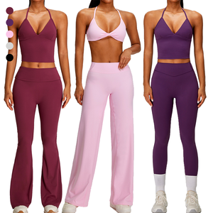 <span class=keywords><strong>Top</strong></span> Deportivo Sexy, Pantalones de Cintura Alta con Corte Acampanado, Sujetador Deportivo Ajustable con Tirantes, Leggings Suaves como la Mantequilla, Ropa de Gimnasio para Mujer - Product Image 1