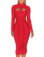 Robe moulante élégante mi-longue blanche personnalisée à découpes et manches longues pour femme