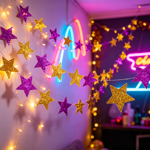 608172 Ghirlanda di stelle di carta colorate, striscione a bandierine per feste di compleanno, decorazioni da appendere a parete per camerette, forniture per feste - Product Image 6