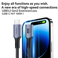 Câble d'extension VegGieg USB3.2 Gen2 Type-C mâle vers femelle, charge rapide PD 100W, transfert de données 10 Gbps, extension vidéo 4K