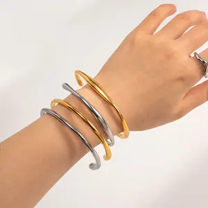 Simple Designs Women's Bracelet 18K Gold Stainless Steel Different Shaped Open Gold Plated Bangles