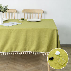 High Quality Tassel <b>Tablecloth</b> Nonwoven Waterproof Floral Pattern <b>Square</b> Faux Linen Texture Wrinkle-Free Durable Reusable Home - Product Image 4
