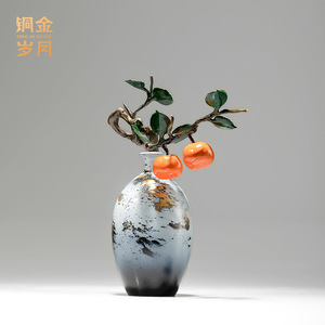 Copper Art Workshop Double Happiness Brass Persimmon <b>Vase</b> Handmade Traditional Tabletop Decor For Living Room Entrance Hall - Product Image 4
