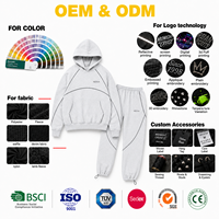 Ensemble de survêtement en molleton bouclette OEM personnalisé pour homme : sweats à capuche zippés avec surpiqûres contrastées et pantalons de survêtement amples ajustables