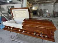 Cercueils en placage de bois de Paulownia de style américain SA46 avec doublure en velours blanc, finition cerisier, pour enterrement d'adultes, fabriqués en Chine
