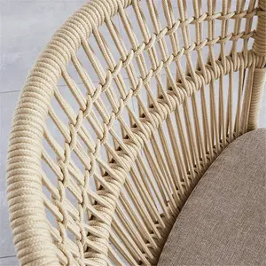 Sillas tejidas de cuerda de aluminio para exteriores, silla nórdica tejida con cuerda de aluminio para comedor