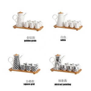 Teiera in ceramica Set teiera in <span class=keywords><strong>porcellana</strong></span> per 6 tazze con vassoio in legno tazze da tè moderne servizio da tè per l'home Office - Product Image 3