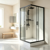 Cabine de douche carrée moderne sur mesure, étanche, tout-en-un, avec porte coulissante en verre noir mat et base, OEM accepté pour salle de bain