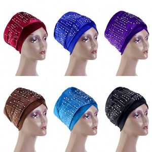 Turban tube en velours extra long à motif africain, foulard décontracté tendance pour femmes adultes, accessoires en strass - Product Image 4