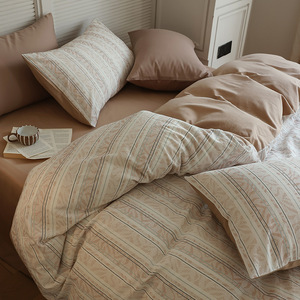 Butterfly Korean Style Pure Cotton Bedding Set Stripes Solid Color Reactive Dyeing Breathable Dormitory Use - Product Image 1