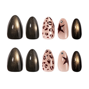 Faux ongles autocollants OEM 3D stéréo en feuille d'or, forme amande, imprimé écaille de tortue et léopard, style rétro automne-hiver, pour <span class=keywords><strong>manucure</strong></span> prête à poser - Product Image 6