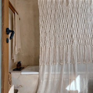Cortina de macramé tejida a mano, borla artesanal hecha a mano, cuerda de algodón <span class=keywords><strong>Natural</strong></span>, decoración Bohemia para el hogar, decoración de baño EH2506028 - Product Image 4