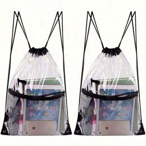 Wholesale Cheap Custom Printed Logo PVC Drawstring Gym <b>Backpack</b> Bag Clear Waterproof Transparent Mesh Pocket Zipper Closure Bag - Product Image 1