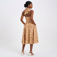 Robe d'été chic personnalisée à imprimé floral, dos nu, sans manches, col halter, coupe ajustée, sexy, pour les fêtes et les vacances, pour femmes