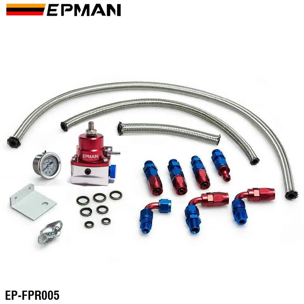 Epman điều chỉnh áp suất nhiên liệu điều chỉnh FPR Kit + 0-160 PSI dầu Gauge +-6an dầu Hose dòng phù hợp EP-FPR005