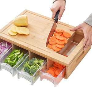 <b>Bamboo</b> Cutting Board With Drawers Rectangle Wood Kitchen Storage Chopping Block - Product Image 5