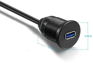 USB 3.0 Masculino para Feminino AUX Flush Mount Cabo de Extensão para Carro Caminhão Barco Motocicleta Painel Dashboard-(6 Feet - <span class=keywords><strong>2</strong></span> metros)-Preto - Product Image 6