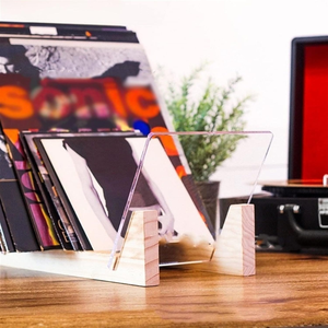 Rack <span class=keywords><strong>CD</strong></span> de grande capacité support de stockage de disques <span class=keywords><strong>vinyles</strong></span> extrémités en acrylique transparent avec accessoire de bureau d'affichage d'album LP en bois massif moderne - Product Image 5