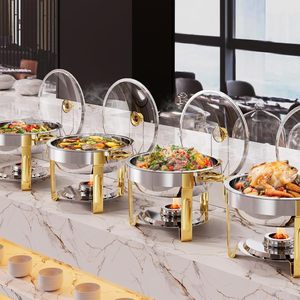 Ensemble de réchauds de buffet de luxe en acier inoxydable durable, <span class=keywords><strong>or</strong></span> et argent, pour la restauration - Product Image 1