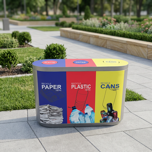 Waste Recycling <b>Bin</b> Three Compartment Plastic Waste Sorting Storage Bucket Indoor With <b>Lids</b> Simple Style - Product Image 3