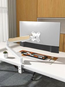 White Single Monitor Arm Mount 17 to 34 Inch Articulating Gas Spring Arm Adjustable Vesa <b>Desk</b> Stand <b>Computer</b> Monitors - Product Image 6