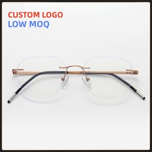 Montures de lunettes de style haut de gamme sans <span class=keywords><strong>monture</strong></span> en métal, lunettes de vue rétro à verres plats tendance pour femmes et hommes - Product Image 1