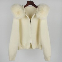 Manteau Court Hiver Polaire Chaud à Manches Bouffantes en Vraie Fourrure de Renard pour Femmes, Modèle Slim 2022, Veste Tricotée en Vraie Fourrure ou Cardigan
