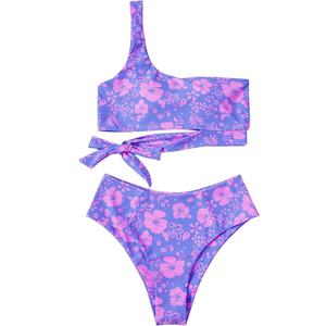 Traje de Baño Ecológico de 2 Piezas para Mujer 2025, Tela Reciclable, Estampado Floral, Sujetador Push-Up, Corte Alto, Fabricación al por Mayor - Product Image 1